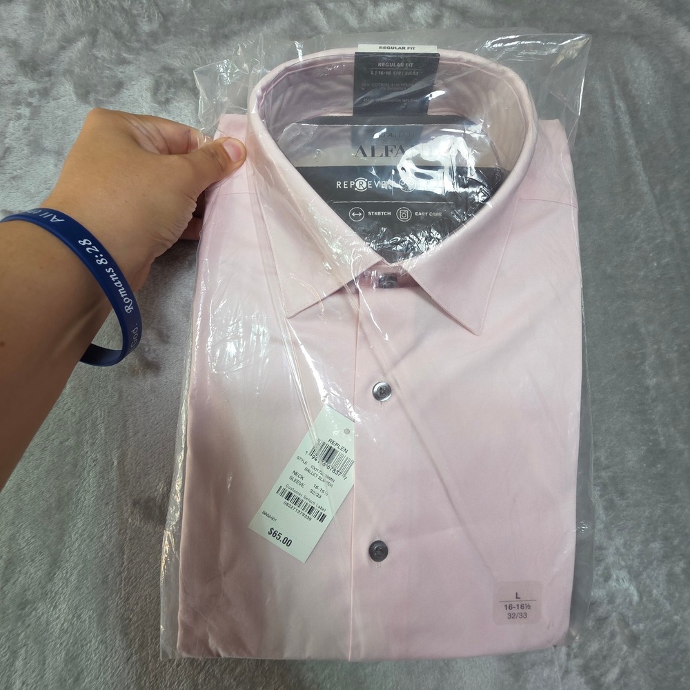 Alfani AlfaTech Mens Regular Fit Dress Shirt Pink 16-16.5 32/33 TruTemp 365 NWT